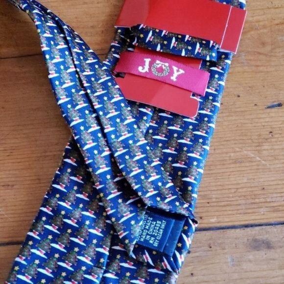 NWOT JOY Men's Christmas Tree Print Tie Blue - Picture 3 of 5